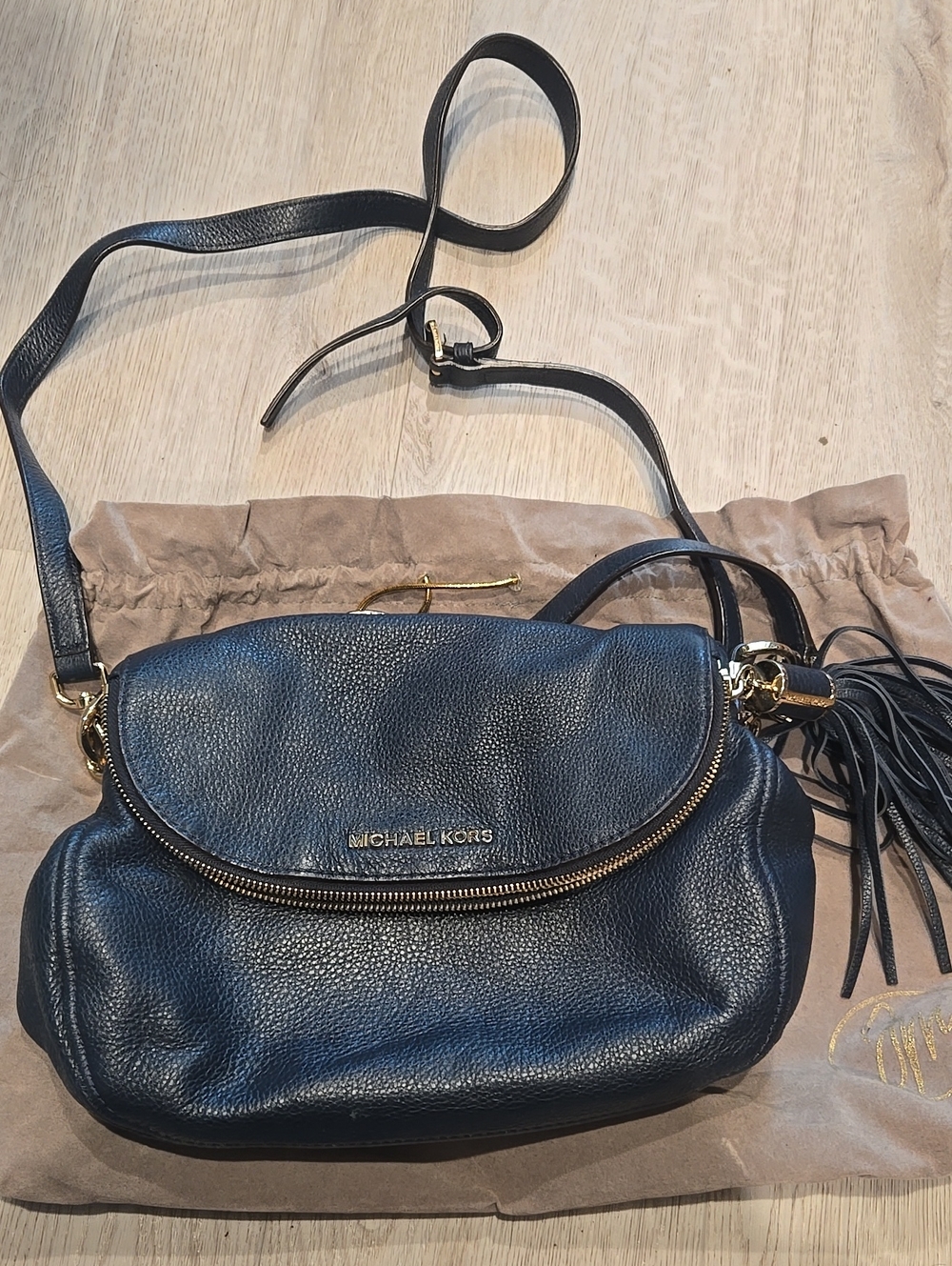 Michael Kors Black Pebbled Leather Crossbody with Tassel